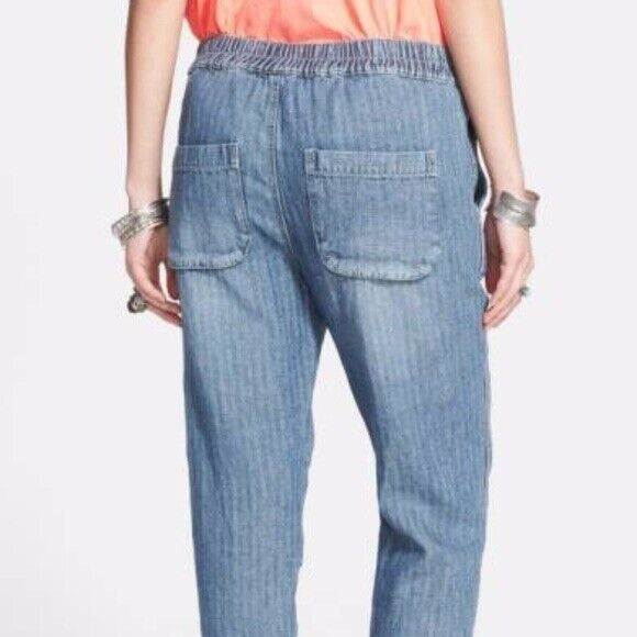 Free People Slouchy Easy Chambray Harem Cargo Drawstring Jean Pant Size S NWT - Picture 6 of 10